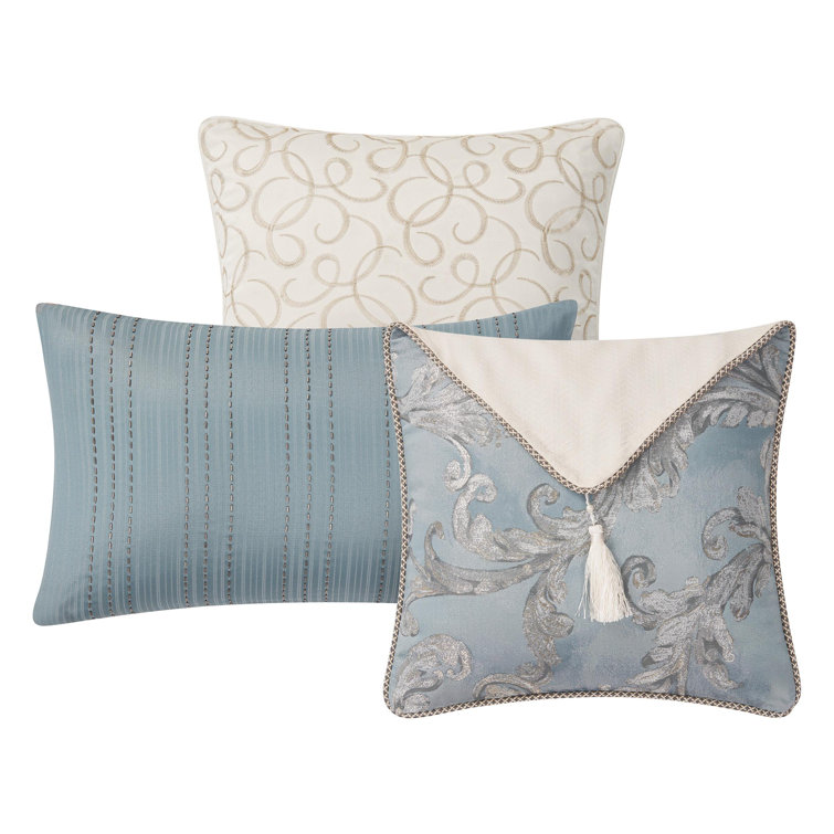 Blue and Ivory Embroidered Polyfill Throw Pillow Set