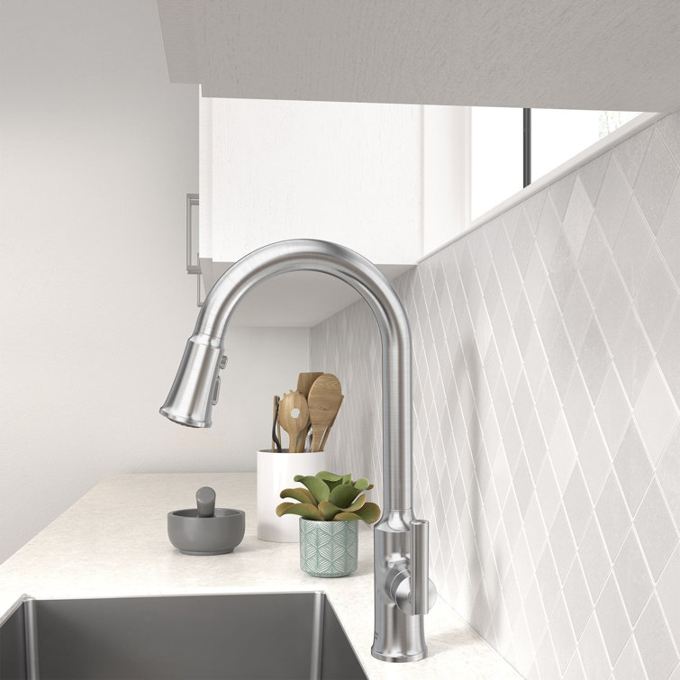 Stainless Steel Pull-Down Kitchen Faucet with Soap Dispenser
