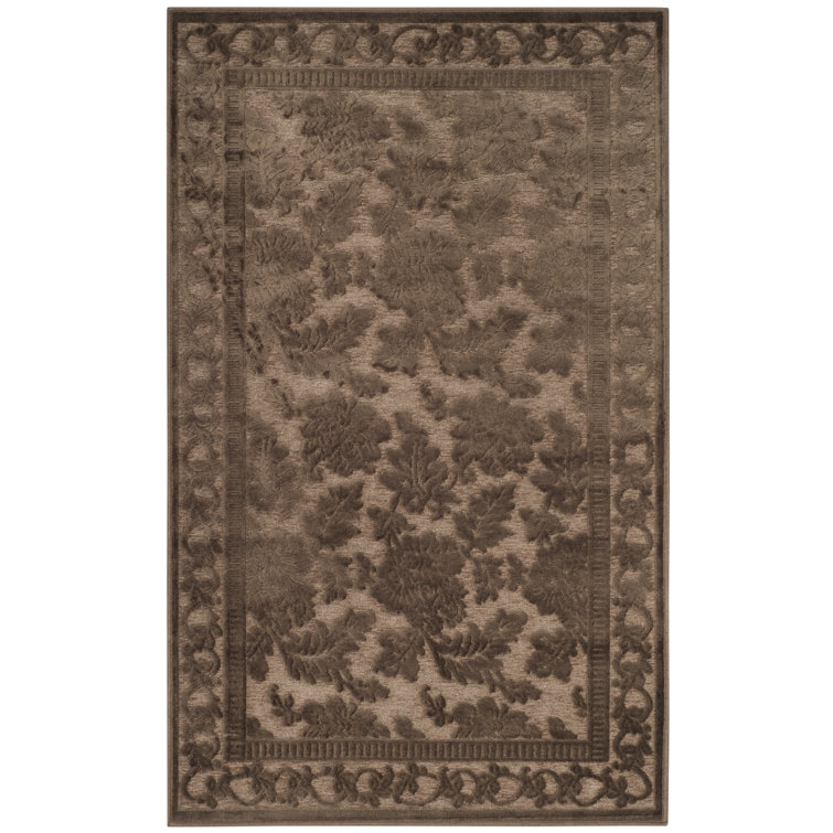 Peony Damask Light Brown Floral Viscose Rug