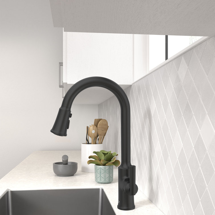 Matte Black Pull-Down Kitchen Faucet with Soap Dispenser