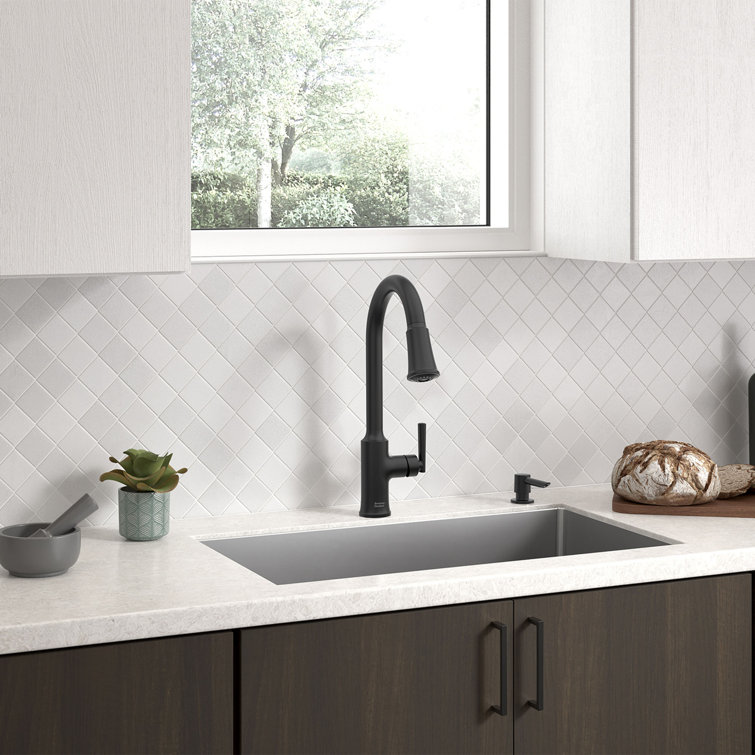 Matte Black Pull-Down Kitchen Faucet with Soap Dispenser