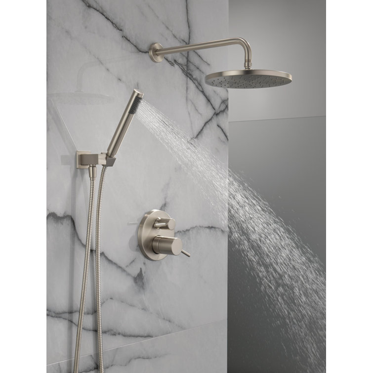 Spotshield Brushed Nickel Rain Shower System with Handheld Spray