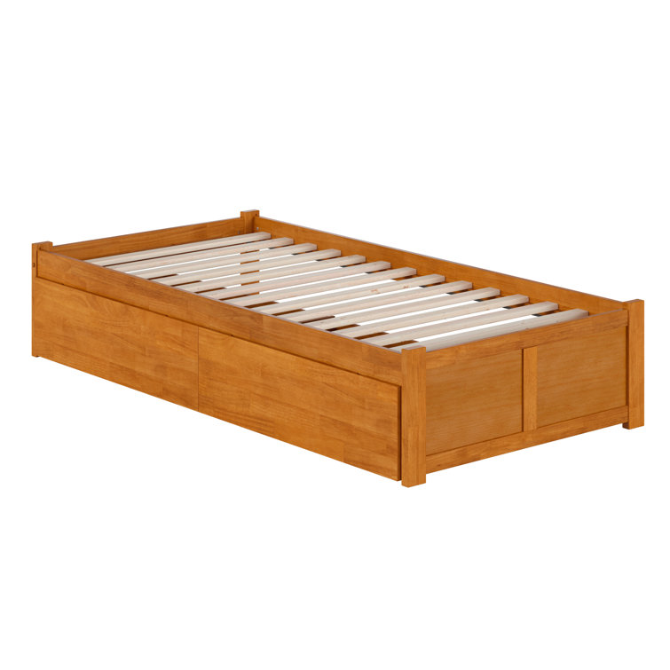 Light Toffee Twin XL Wood Platform Bed with Storage Drawers