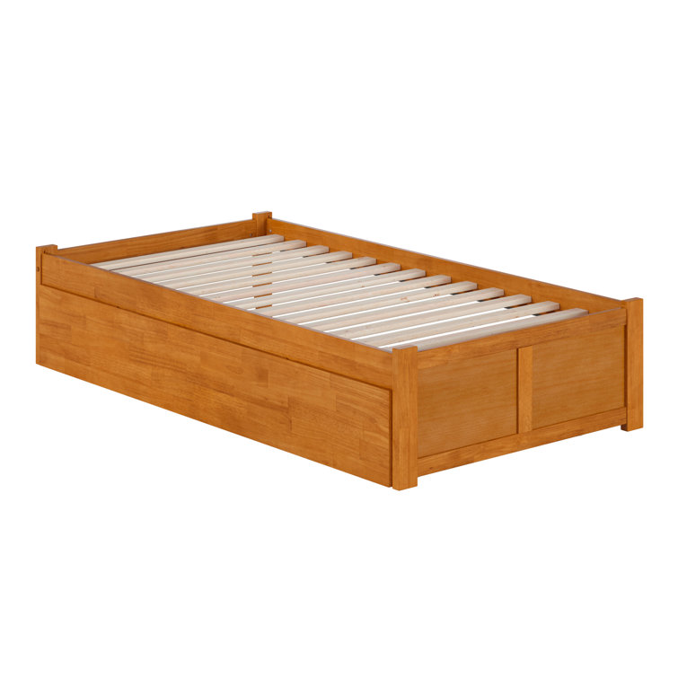Light Toffee Twin Wood Platform Bed with Trundle and Slats