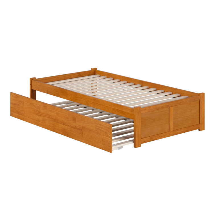 Light Toffee Twin Wood Platform Bed with Trundle and Slats