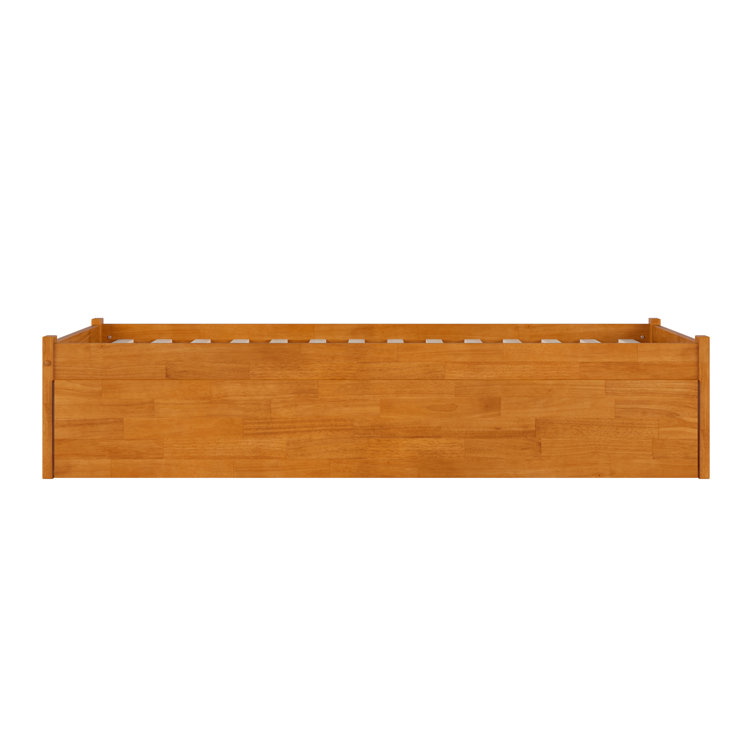 Light Toffee Twin Wood Platform Bed with Trundle and Slats