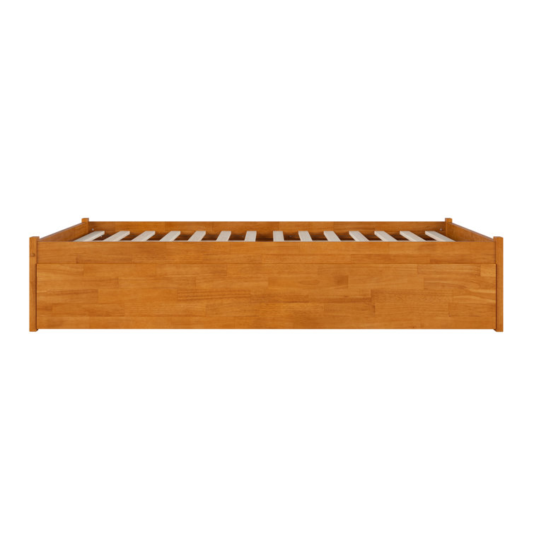 Light Toffee Queen Wood Platform Bed with Trundle and Slats