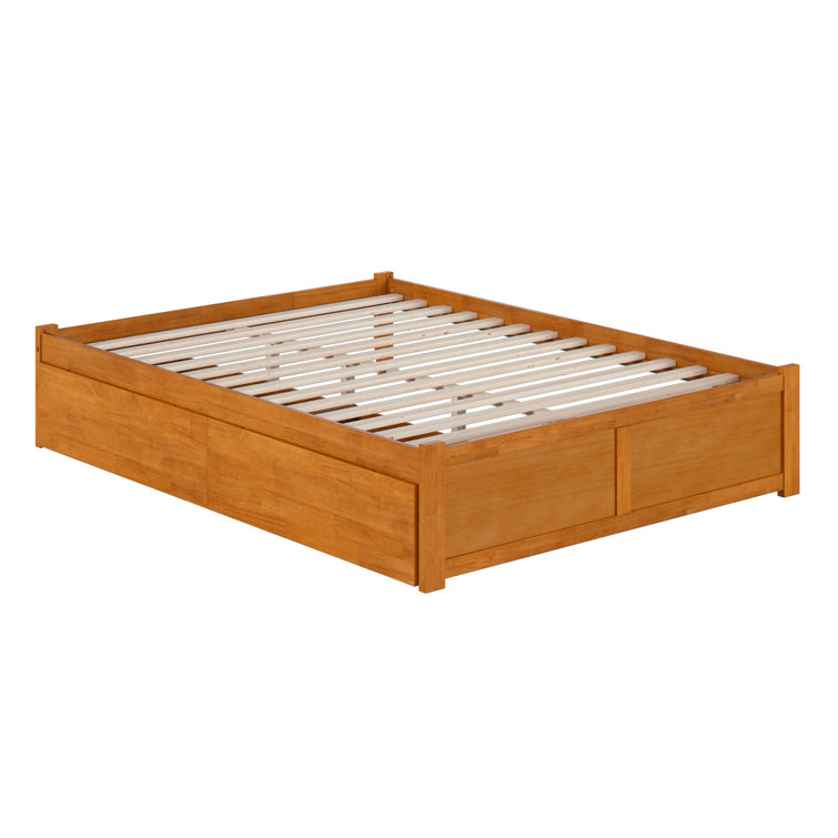 Light Toffee Solid Wood Queen Platform Bed with Storage Drawers