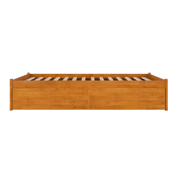 Light Toffee Solid Wood Queen Platform Bed with Storage Drawers