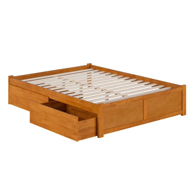 Light Toffee Solid Wood Queen Platform Bed with Storage Drawers