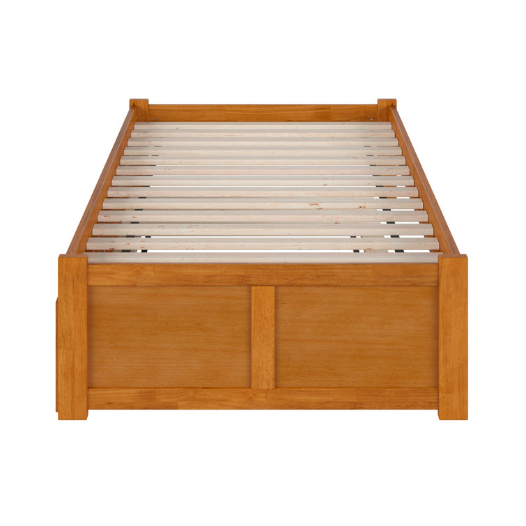 Light Toffee Twin Wood Platform Bed with Trundle and Slats