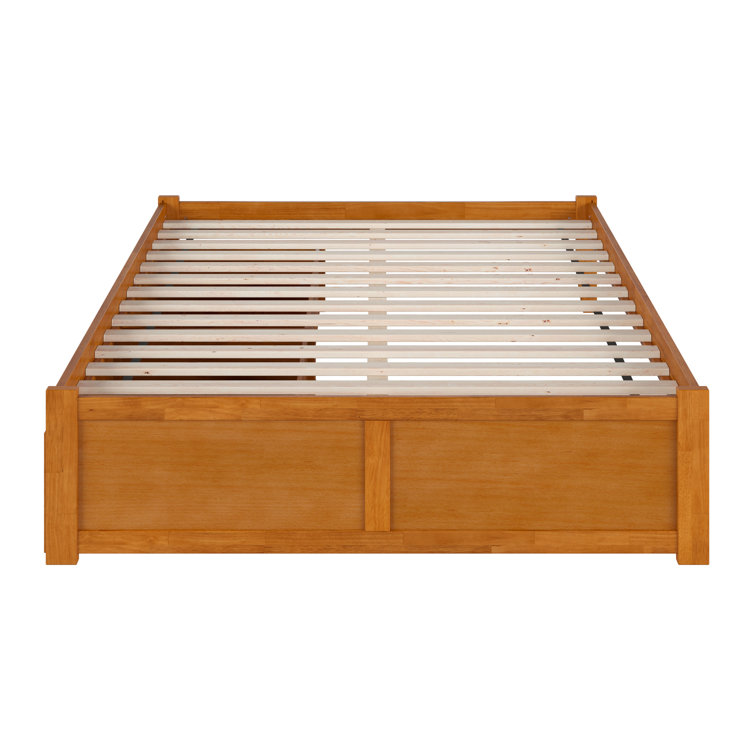 Light Toffee Solid Wood Queen Platform Bed with Storage Drawers
