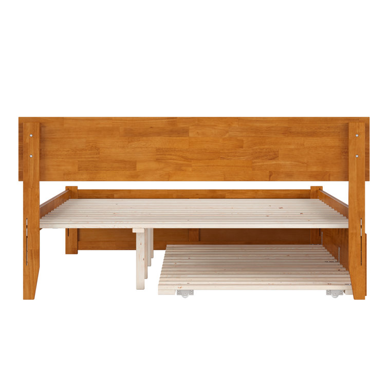 Light Brown Queen Wood Platform Bed with Storage Drawer