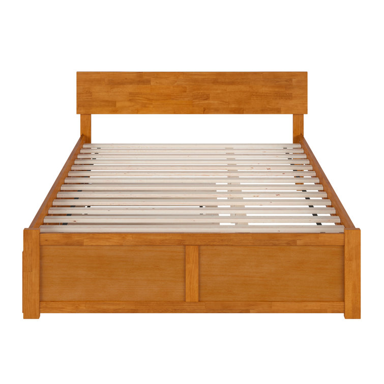 Light Brown Queen Wood Platform Bed with Storage Drawer