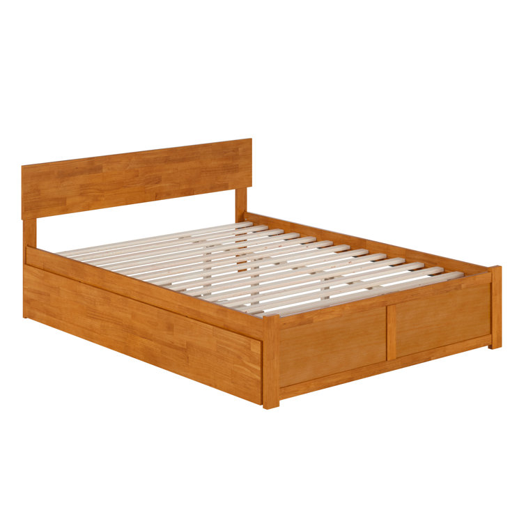 Light Brown Queen Wood Platform Bed with Storage Drawer