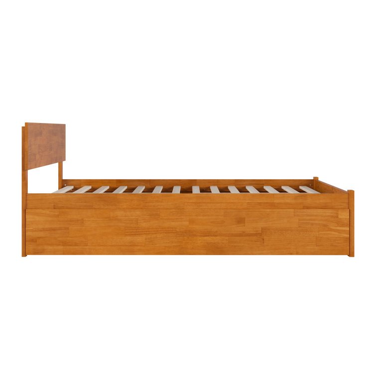 Light Brown Queen Wood Platform Bed with Storage Drawer