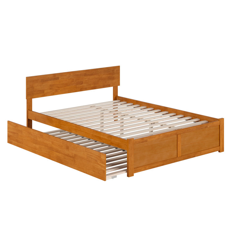 Light Brown Queen Wood Platform Bed with Storage Drawer