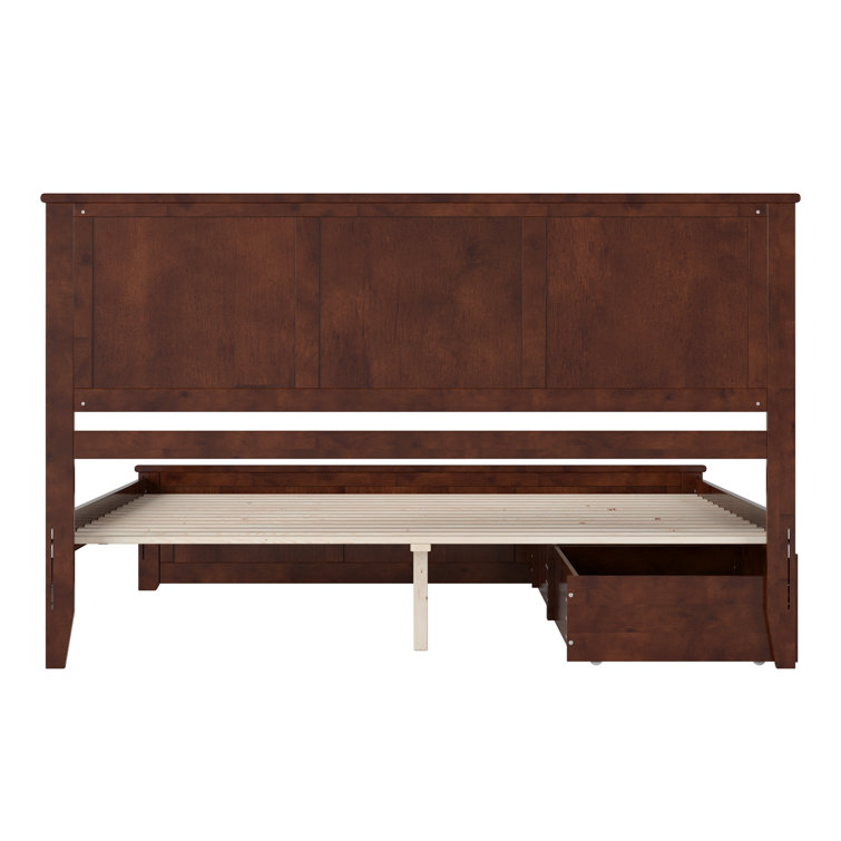 Walnut King Wood Platform Bed with Storage Drawers and Headboard