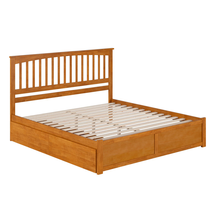 King Light Toffee Solid Wood Platform Bed with Storage Drawers