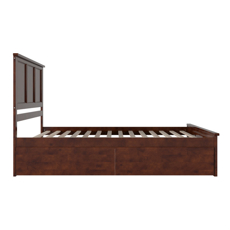 Walnut King Wood Platform Bed with Storage Drawers and Headboard