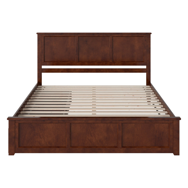 Walnut King Wood Platform Bed with Storage Drawers and Headboard