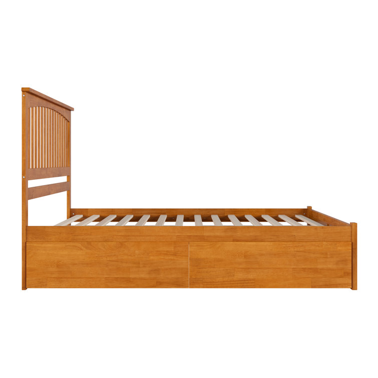 King Light Toffee Solid Wood Platform Bed with Storage Drawers