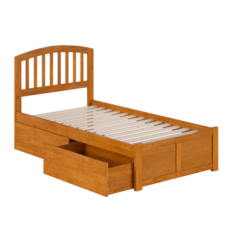 Light Toffee Twin Wood Platform Bed with Storage Drawers