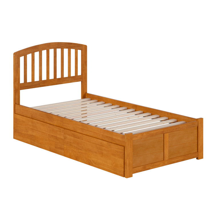 Light Toffee Twin Wood Platform Bed with Storage Drawers