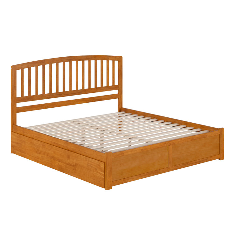 Light Toffee King Wood Platform Bed with Slats and Headboard