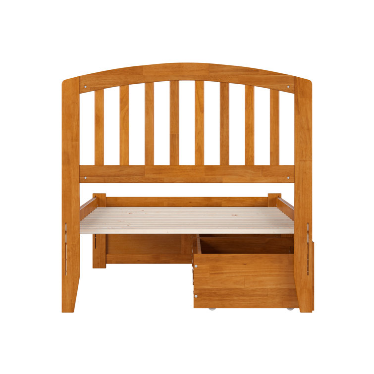 Light Toffee Twin Wood Platform Bed with Storage Drawers