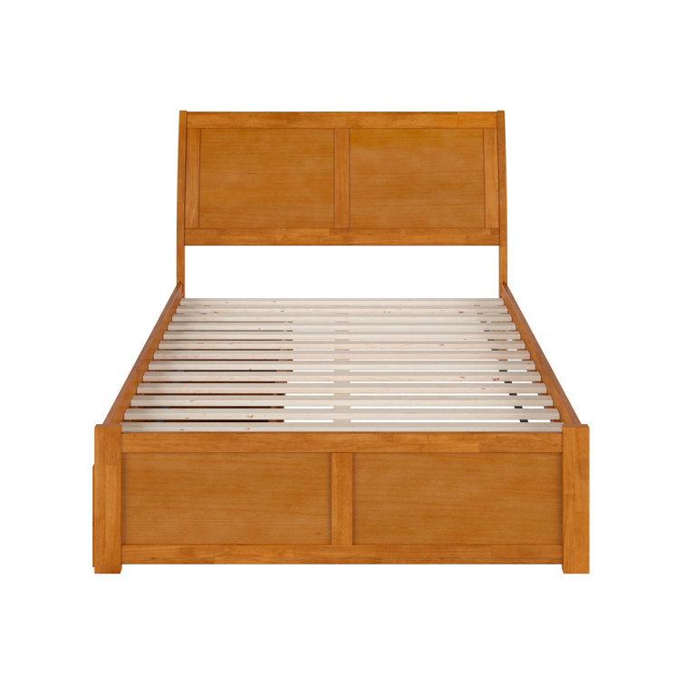 Light Toffee Full Wood Platform Bed with Sleigh Headboard and Storage Drawers