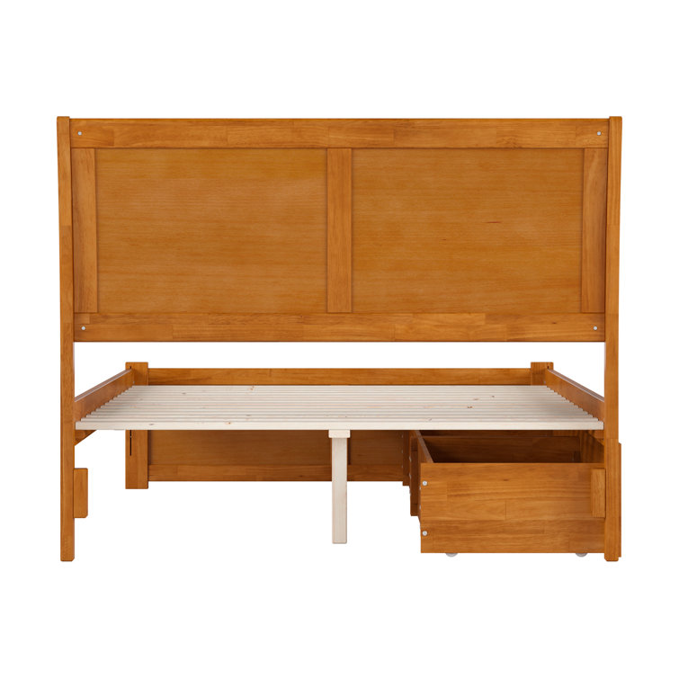 Light Toffee Full Wood Platform Bed with Sleigh Headboard and Storage Drawers