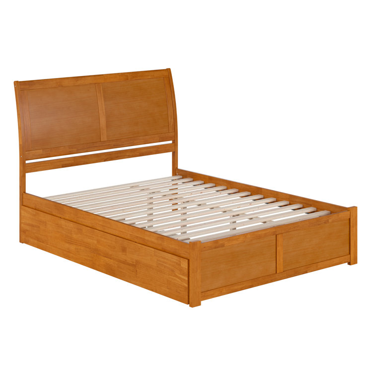 Light Toffee Queen Wood Platform Bed with Trundle and Headboard