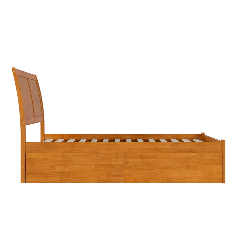 Light Toffee Full Wood Platform Bed with Sleigh Headboard and Storage Drawers