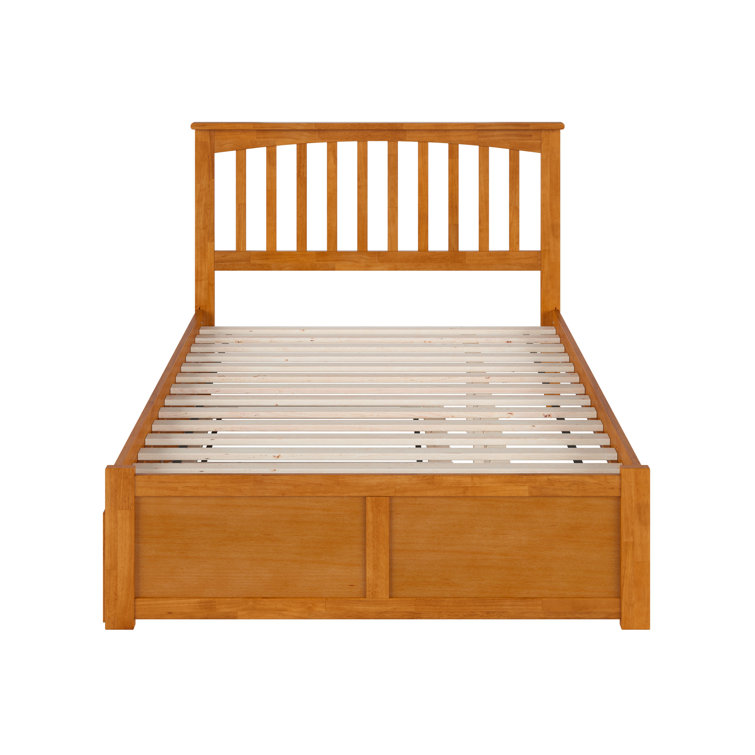 Light Toffee Full Wood Platform Bed with Twin Trundle