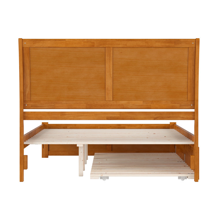 Light Toffee Queen Wood Platform Bed with Trundle and Headboard