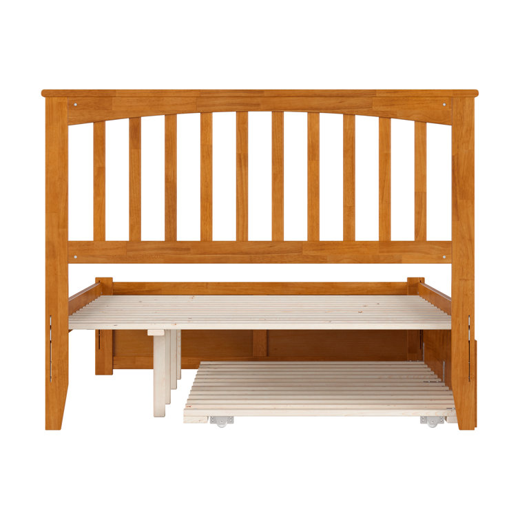 Light Toffee Full Wood Platform Bed with Twin Trundle