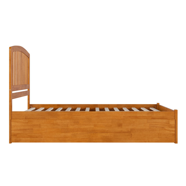 Light Toffee Queen Wood Platform Bed with Slatted Headboard