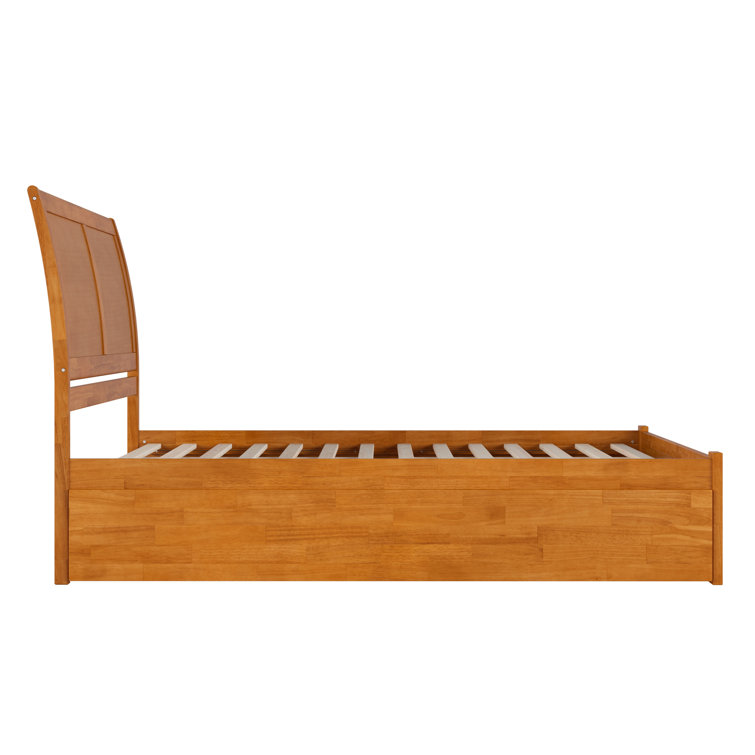 Light Toffee Queen Wood Platform Bed with Trundle and Headboard