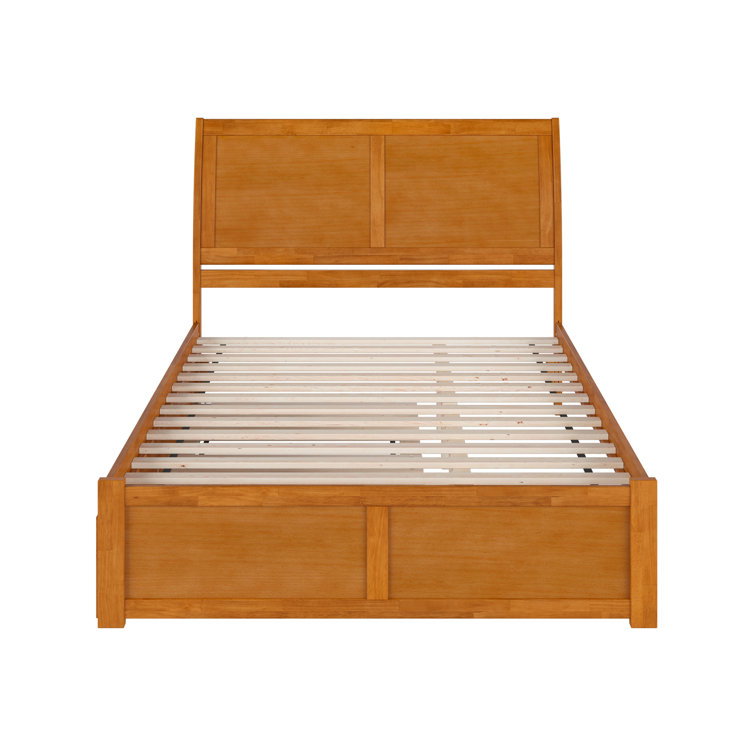 Light Toffee Queen Wood Platform Bed with Trundle and Headboard