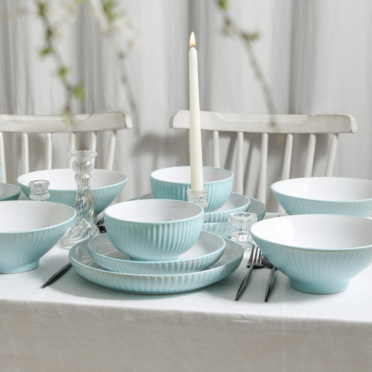 Teal Ribbed Ceramic 32-Piece Dinnerware Set for 8