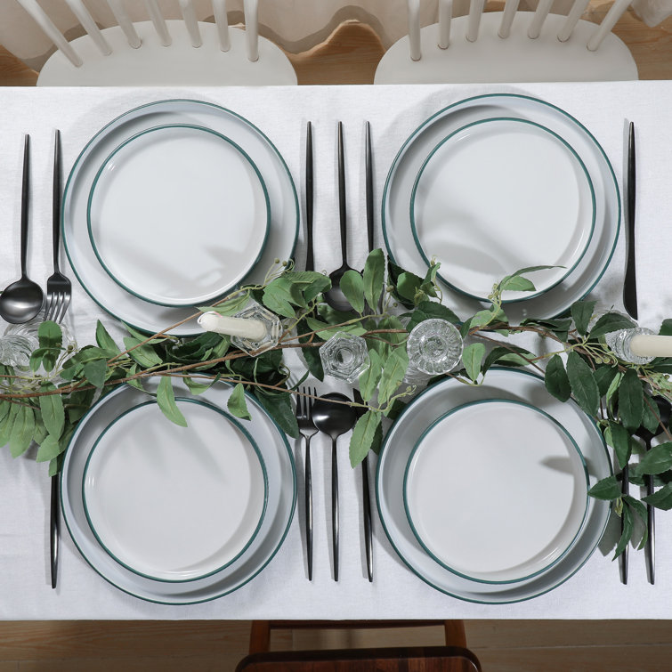 Green Ceramic Coastal 12-Piece Dinnerware Set, Service for 4