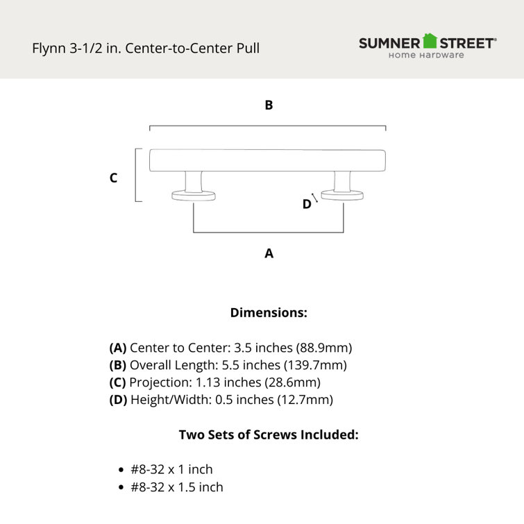 Flynn Matte Black 3-1/2" Center to Center Bar Pull