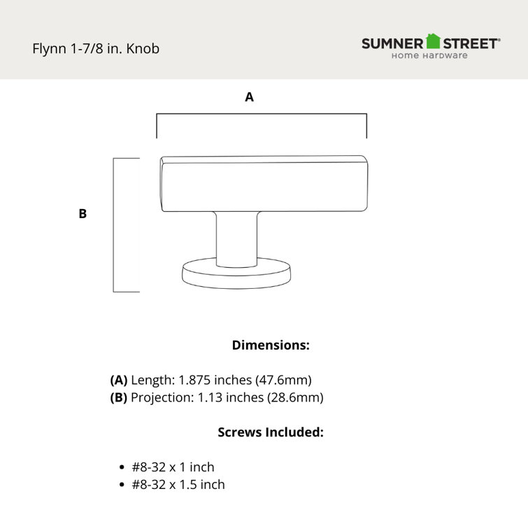 Flynn Matte Black Rectangular Bar Knob with Mounting Hardware