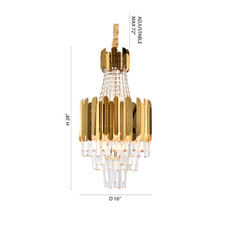 Elegant 16-In Gold Stainless Steel Chandelier with Clear Crystals