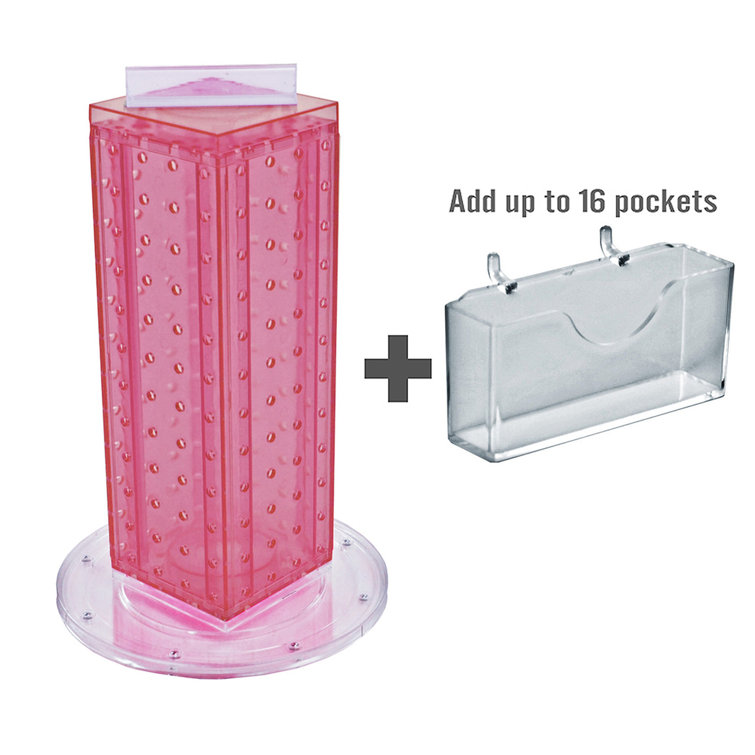 Clear Pink Four-Sided Revolving Pegboard Gift Card Display