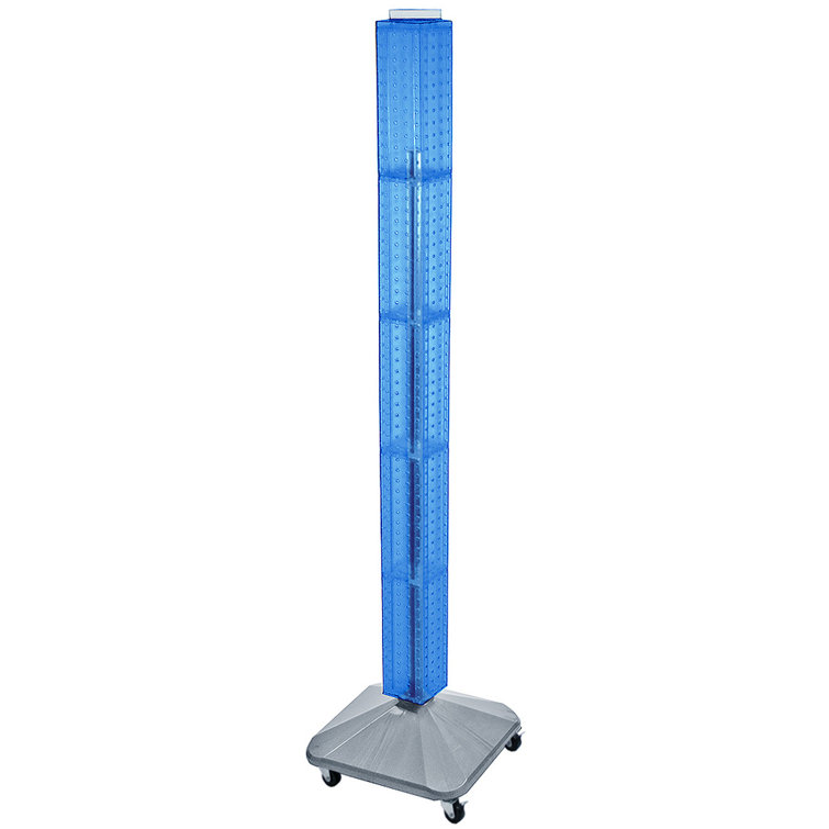 Blue Translucent Pegboard Tower Display with Wheeled Base