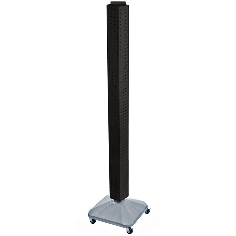 Black Plastic Four-Sided Pegboard Tower Display with Wheeled Base