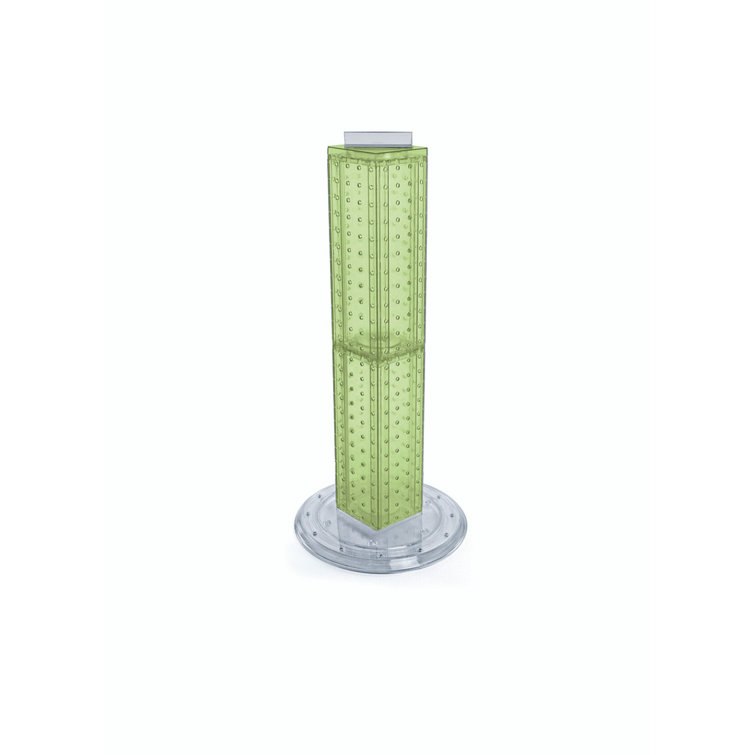 Green Four-Sided Revolving Pegboard Display Tower with Plastic Base