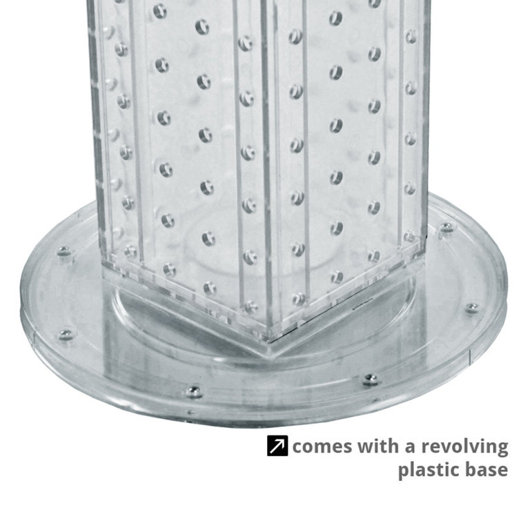 Black Four-Sided Revolving Pegboard Display Tower with Clear Base